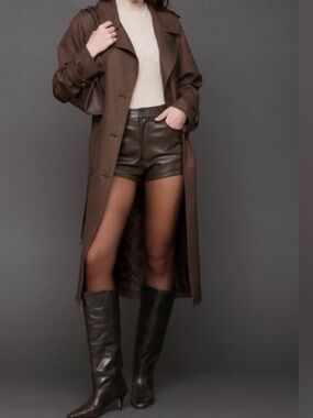 Avec Les Filles Brown Double-Breasted Long Trench Coat 
No belt strap(see pic)